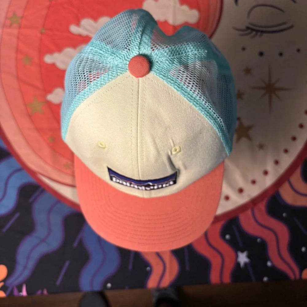 Patagonia P-6 Logo Trucker Hat Cream Orange Mint Green Snapback Mesh Cap